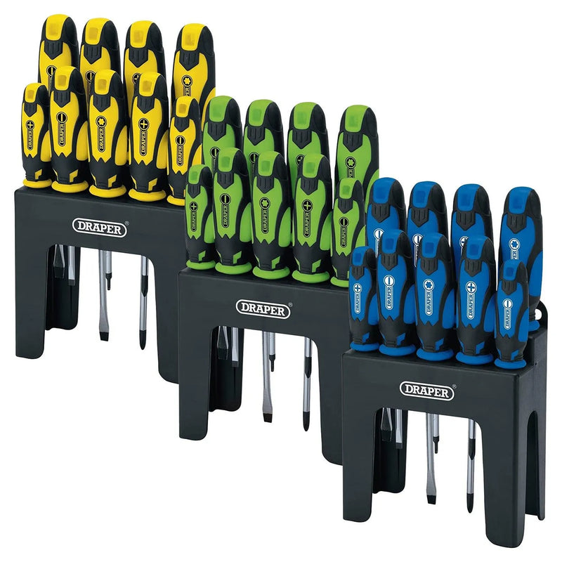 9pc Screwdriver Set Soft Grip CRV Plain Slotted Pozi TZ-Star + Storage Stand - tooltime.co.uk