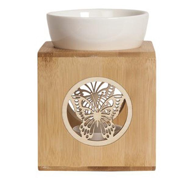 Aroma Bamboo Wax Melt Burner Tea Light Aroma Warmer - Butterfly Design - tooltime.co.uk