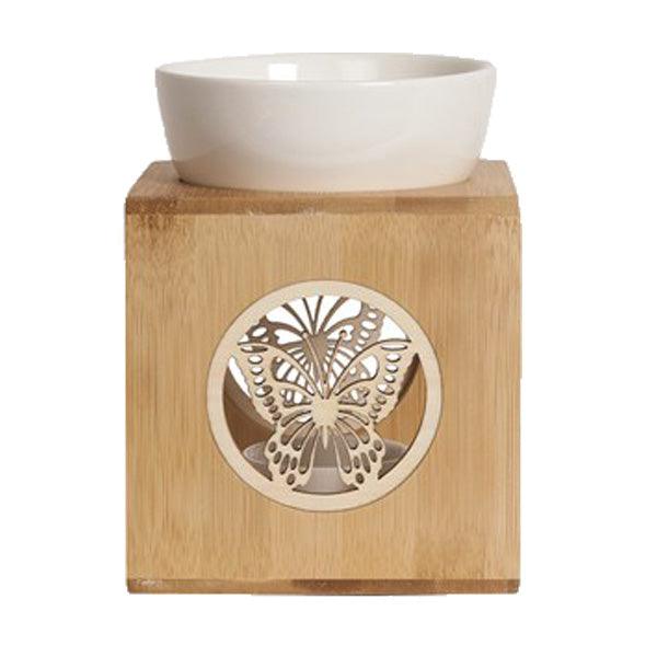 Aroma Bamboo Wax Melt Burner Tea Light Aroma Warmer - Butterfly Design - tooltime.co.uk
