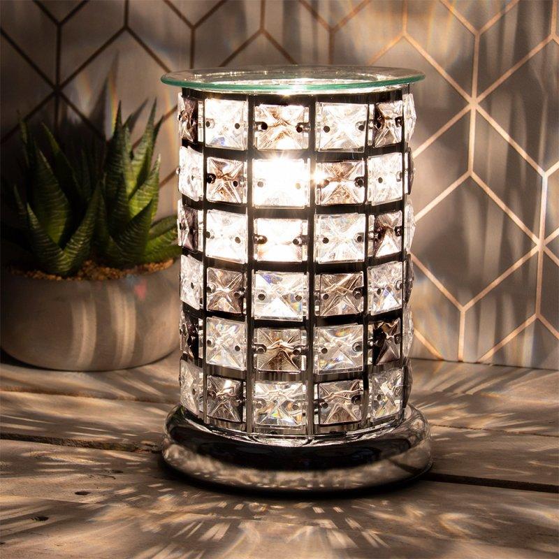 Aroma Lamp Oil Burner Wax Black Check Silver Crystal - tooltime.co.uk