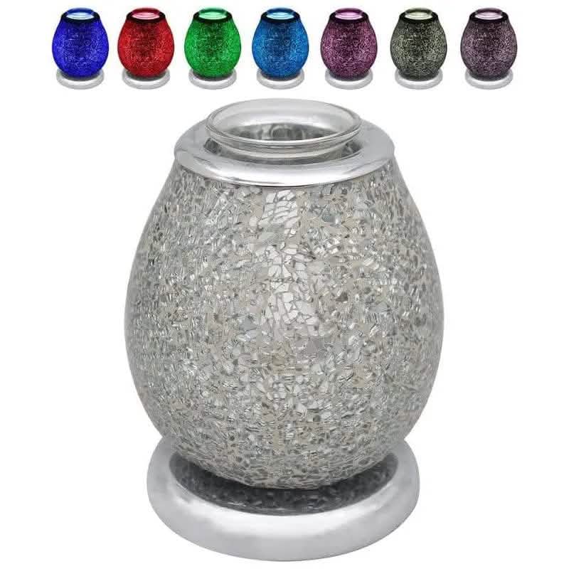 Aroma Lamp Oil Burner Wax Melt Multi Led Silver Mosaic - tooltime.co.uk