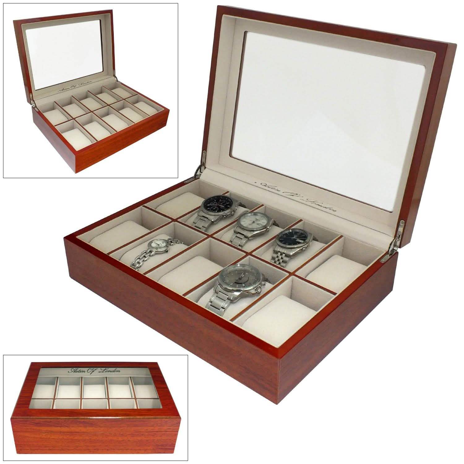 Astin Of London® Wooden 10 Watch Organiser Storage Box Display Case Watchbox