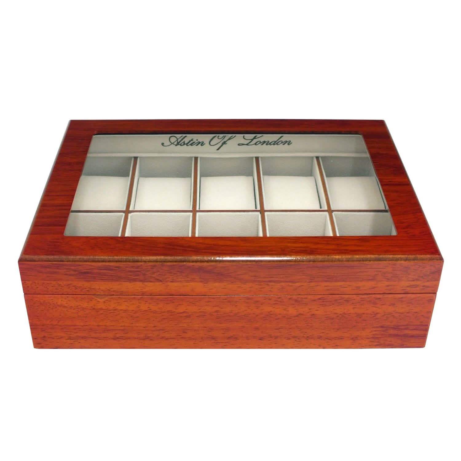 ASTIN OF LONDON® WOODEN 10 WATCH ORGANISER STORAGE BOX DISPLAY CASE WATCHBOX-tooltime.co.uk