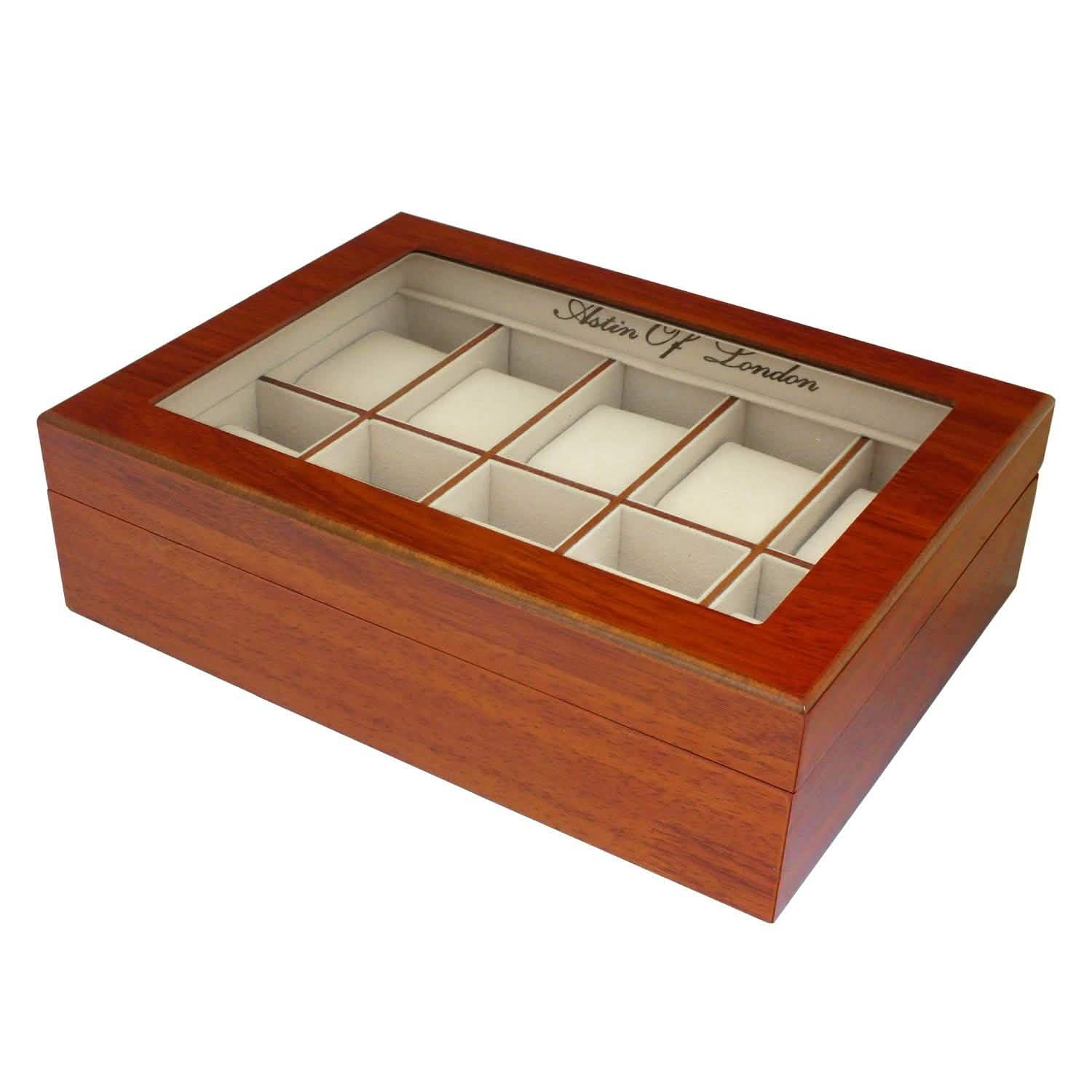 ASTIN OF LONDON® WOODEN 10 WATCH ORGANISER STORAGE BOX DISPLAY CASE WATCHBOX-tooltime.co.uk