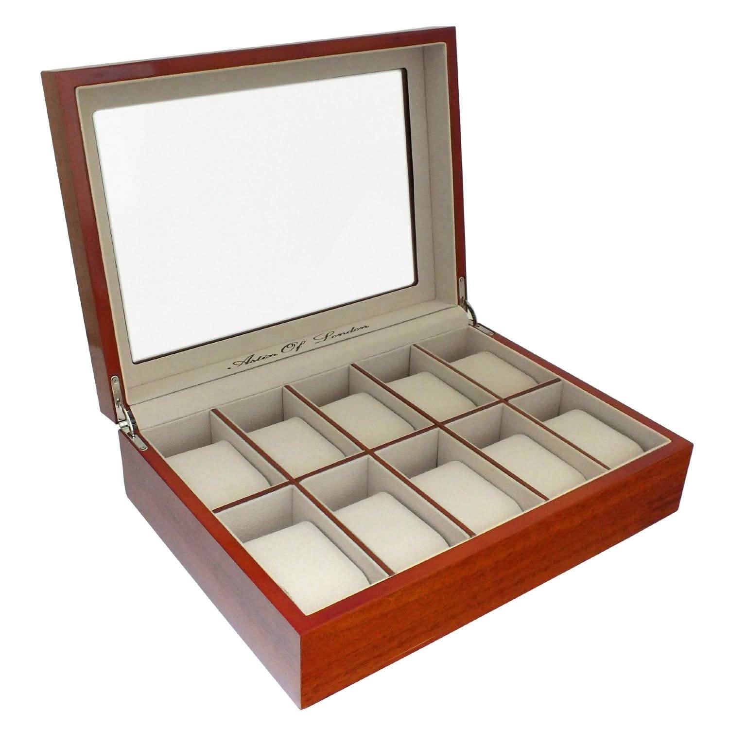 ASTIN OF LONDON® WOODEN 10 WATCH ORGANISER STORAGE BOX DISPLAY CASE WATCHBOX-tooltime.co.uk
