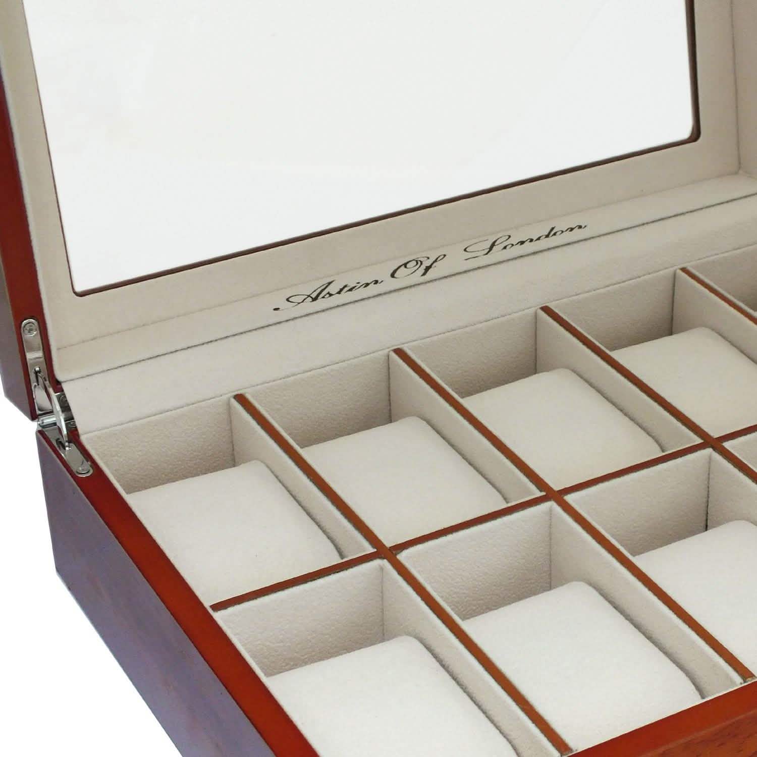 ASTIN OF LONDON® WOODEN 10 WATCH ORGANISER STORAGE BOX DISPLAY CASE WATCHBOX-tooltime.co.uk