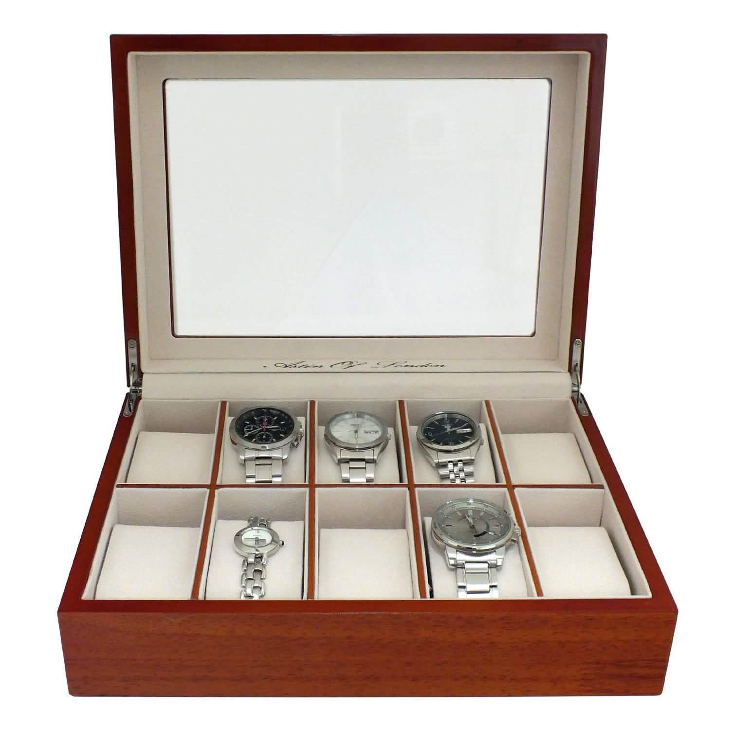 ASTIN OF LONDON® WOODEN 10 WATCH ORGANISER STORAGE BOX DISPLAY CASE WATCHBOX-tooltime.co.uk