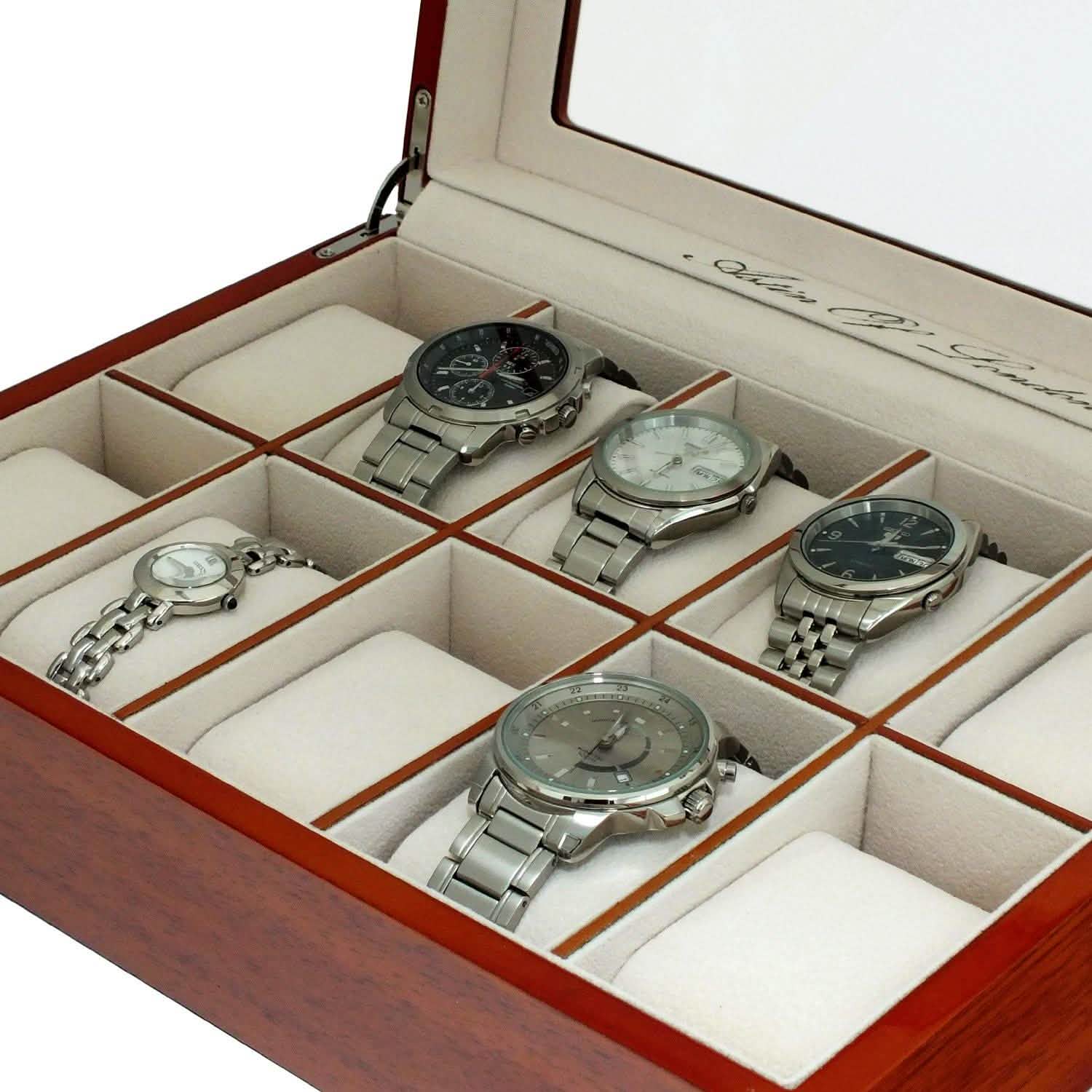 ASTIN OF LONDON® WOODEN 10 WATCH ORGANISER STORAGE BOX DISPLAY CASE WATCHBOX-tooltime.co.uk