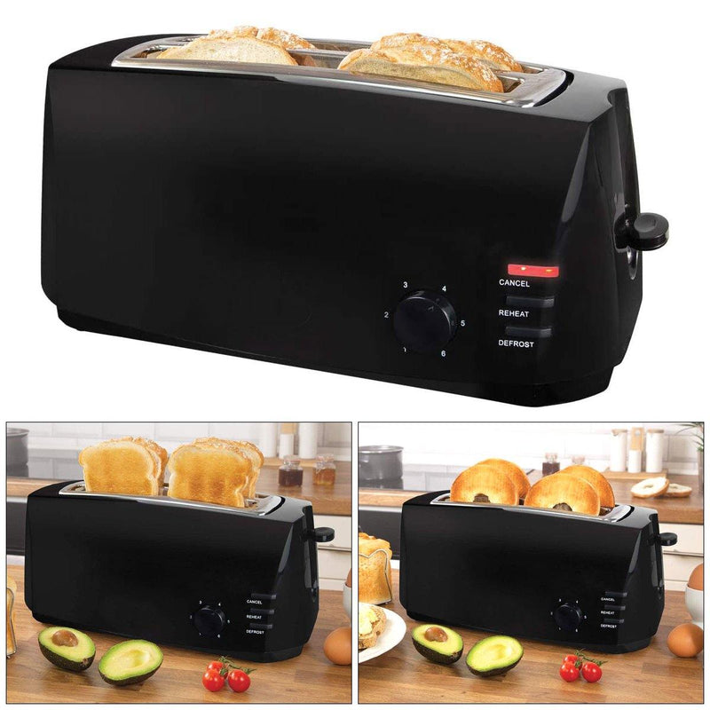 1400W Black 4-Slice Wide Slot Bagel Muffin Toaster Variable Browning & Defrost
