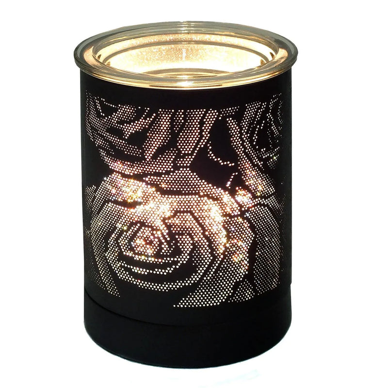 Black Oil Burner Wax Tart Melter Aroma Fragrance Diffuser Lamp Rose Design - tooltime.co.uk