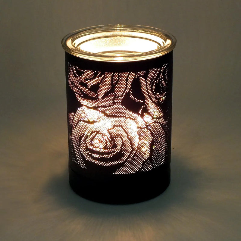 Black Oil Burner Wax Tart Melter Aroma Fragrance Diffuser Lamp Rose Design - tooltime.co.uk