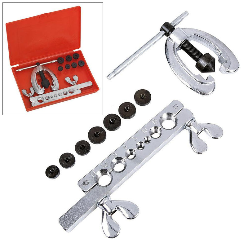 Brake Pipe Flaring Tool Kit 10pce Metric Copper Aluminium Tube Repair Set + Case - tooltime.co.uk