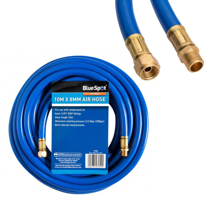 Bluespot Rubber Air Hose Line 10M For Air Compressor 1/4" Bsp 8Mm Bore 290 Psi