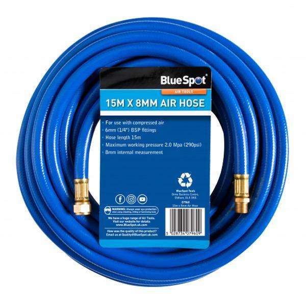 15m x 8mm BORE REINFORCED RUBBER LINE AIR HOSE FOR COMPRESSOR 1/4" BSP 290 PSI-tooltime.co.uk