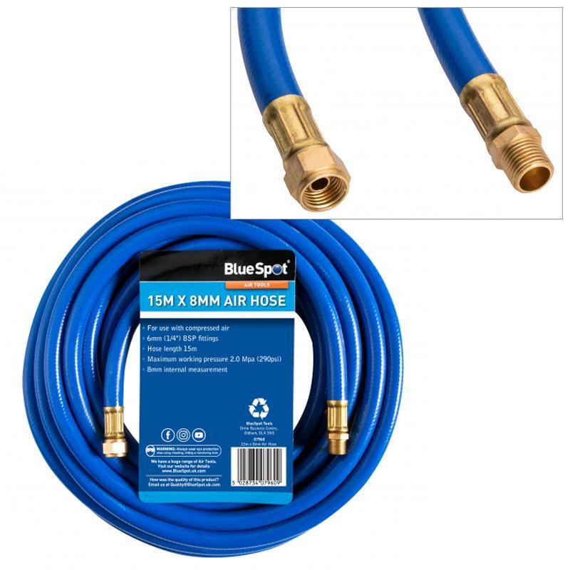 15M X 8Mm Bore Reinforced Rubber Line Air Hose For Compressor 1/4" Bsp 290 Psi