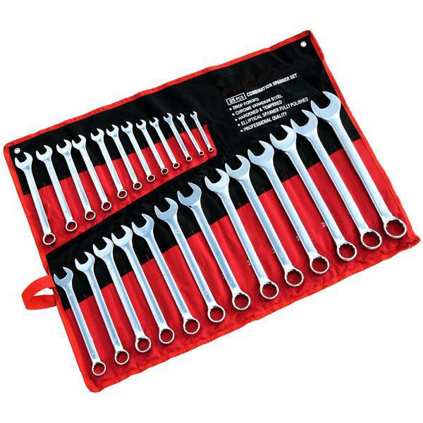 COMBINATION SPANNER METRIC SET DROP FORGED 6-32mm OPEN RING WRENCH + ROLL 25PC - tooltime.co.uk
