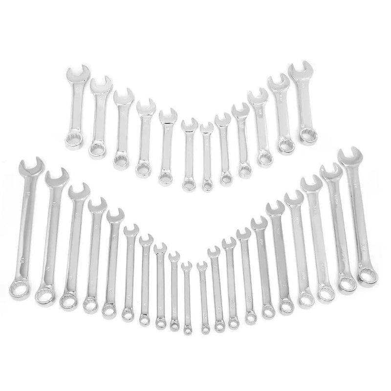 Combination Spanner Set Fully Polished Stubby Wrench Metric Imperial (32PC) - tooltime.co.uk