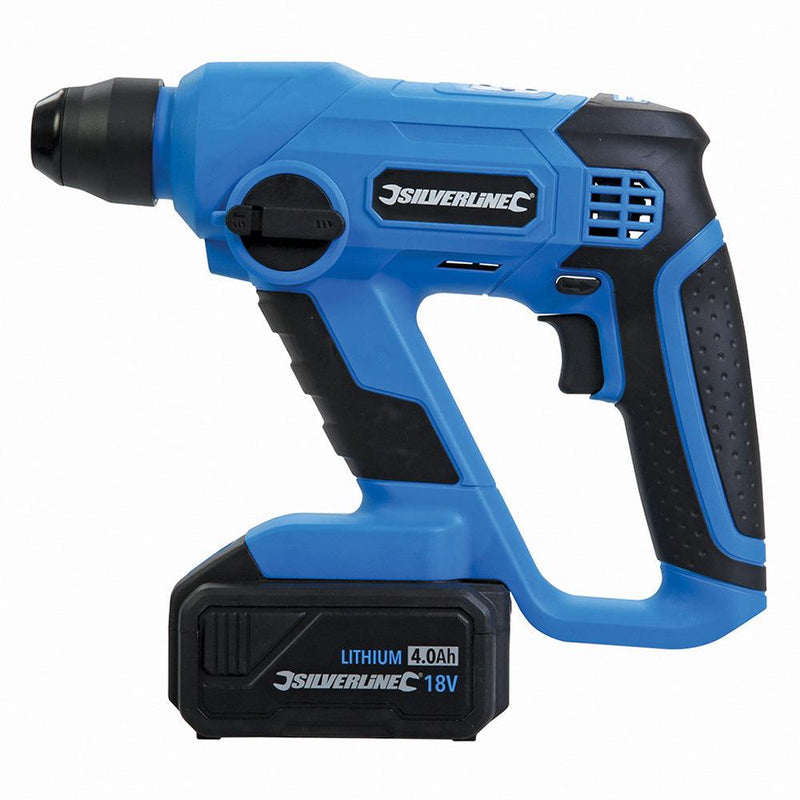 Cordless Hammer Drill 18V Electric SDS Plus 4Ah Li-ion Battery Silverline 949611 - tooltime.co.uk