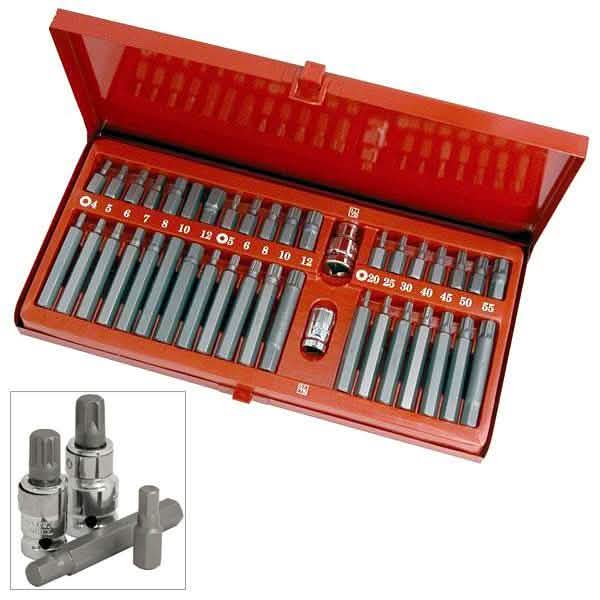 40Pc Power Impact Bit Set Hex Spline & Torx Star 1/2" & 3/8" Dr. With Metal Case