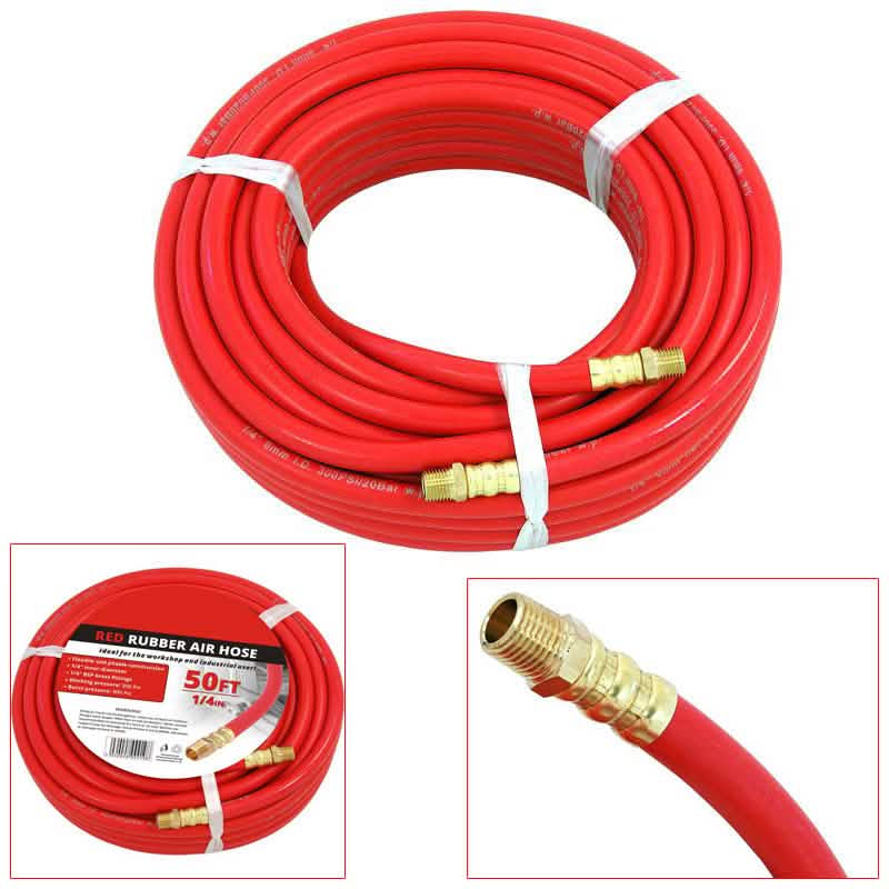 50Ft X 1/4" Bore Rubber Air Hose 15M Compressor Airline 1/4" Bsp Fittings 300Psi