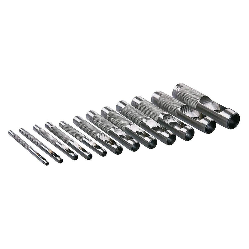 12 PIECE PRECISION HOLLOW PUNCH SET 3-19mm GASKET HOLE CUTTER + CANVAS TOOL ROLL-tooltime.co.uk