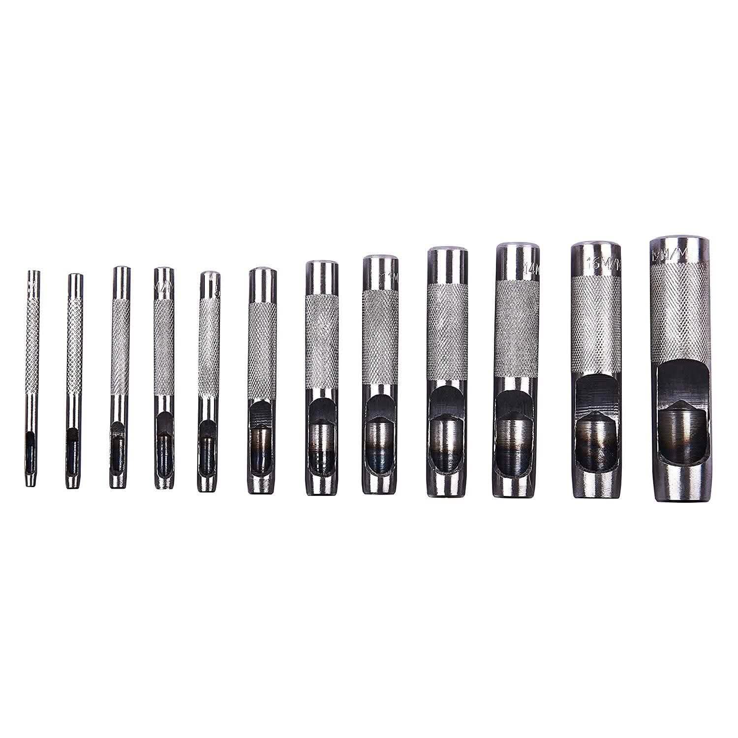 12 PIECE PRECISION HOLLOW PUNCH SET 3-19mm GASKET HOLE CUTTER + CANVAS TOOL ROLL-tooltime.co.uk