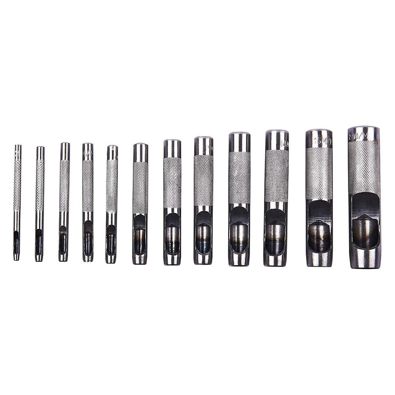 12 PIECE PRECISION HOLLOW PUNCH SET 3-19mm GASKET HOLE CUTTER + CANVAS TOOL ROLL-tooltime.co.uk