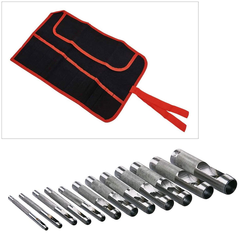 12 Piece Precision Hollow Punch Set 3-19Mm Gasket Hole Cutter + Canvas Tool Roll