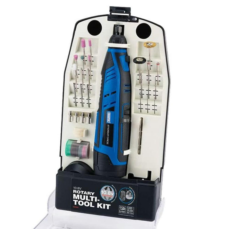 Draper 02343 Cordless Rotary Multi Tool Kit with 10.8V Rechargeable Li-ion Battery & Charger - tooltime.co.uk