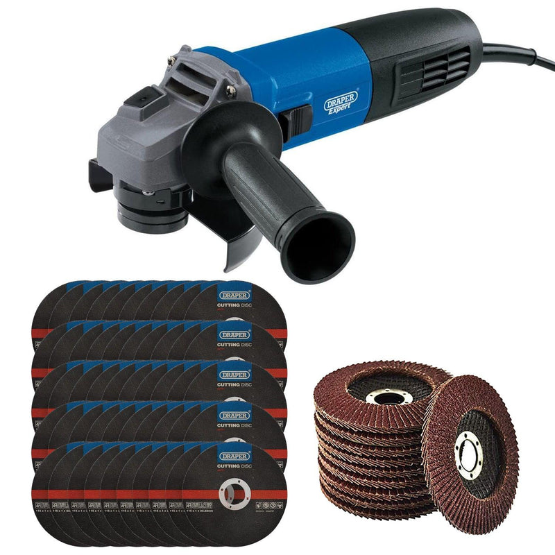 Draper 850W 115mm Angle Grinder + 60 Cutting & Grinding Discs - tooltime.co.uk