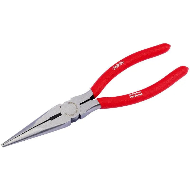 Draper Long Nose Pliers 200mm Carbon Steel Non-slip PVC Dipped Handles 68238 - tooltime.co.uk