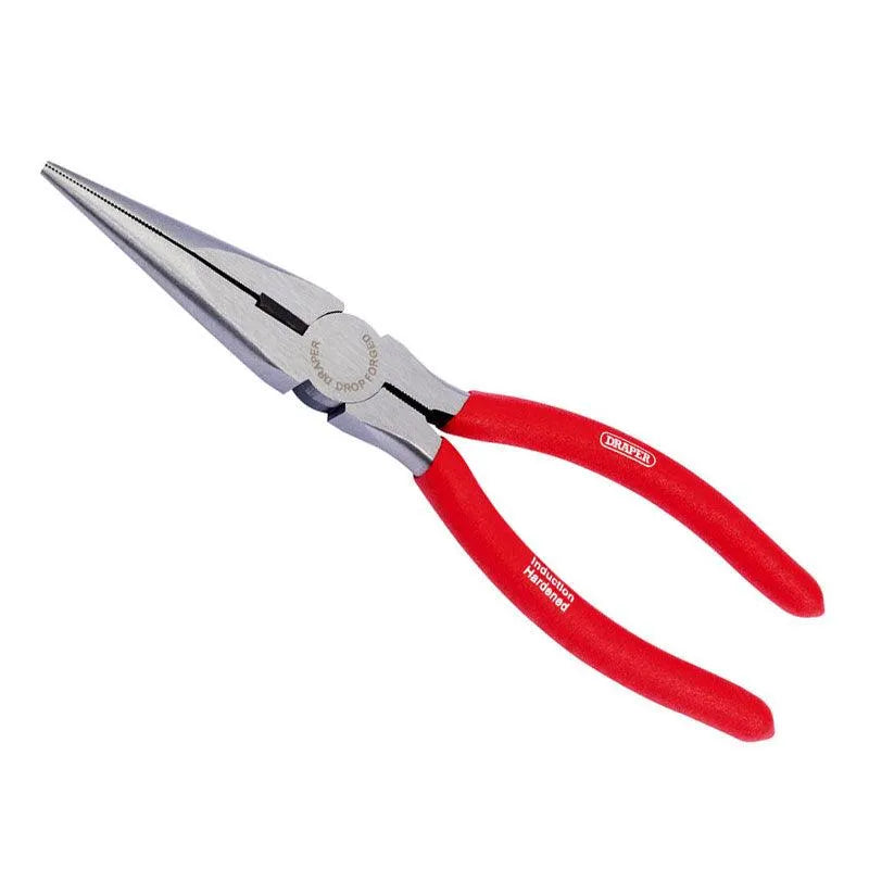 Draper Long Nose Pliers 200mm Carbon Steel Non-slip PVC Dipped Handles 68238 - tooltime.co.uk