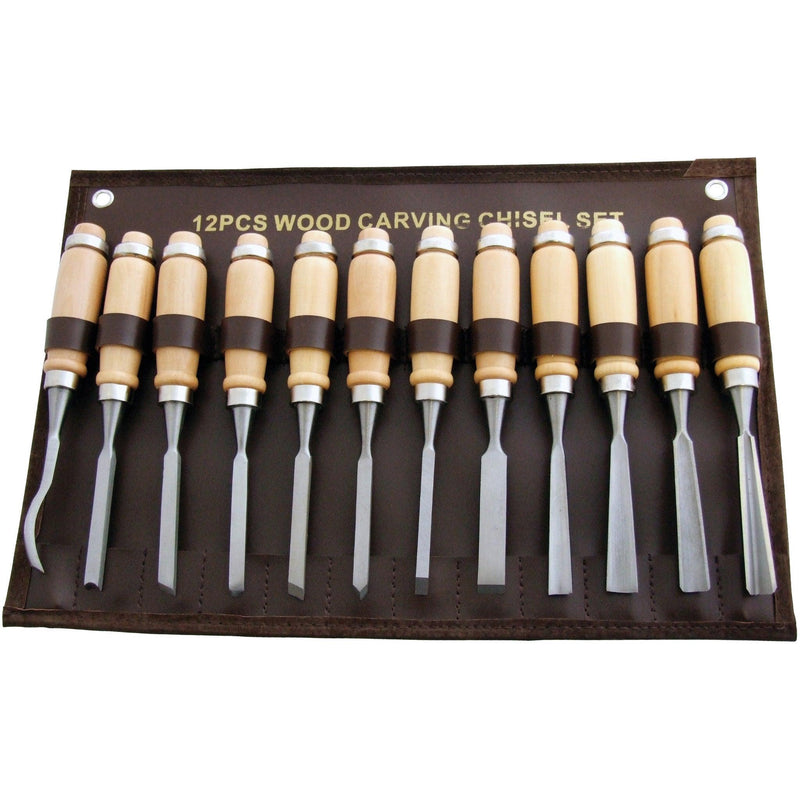 12Pc Wood Carving Chisel Set Woodworking Chisels+ Storage Roll 3 Year Warranty