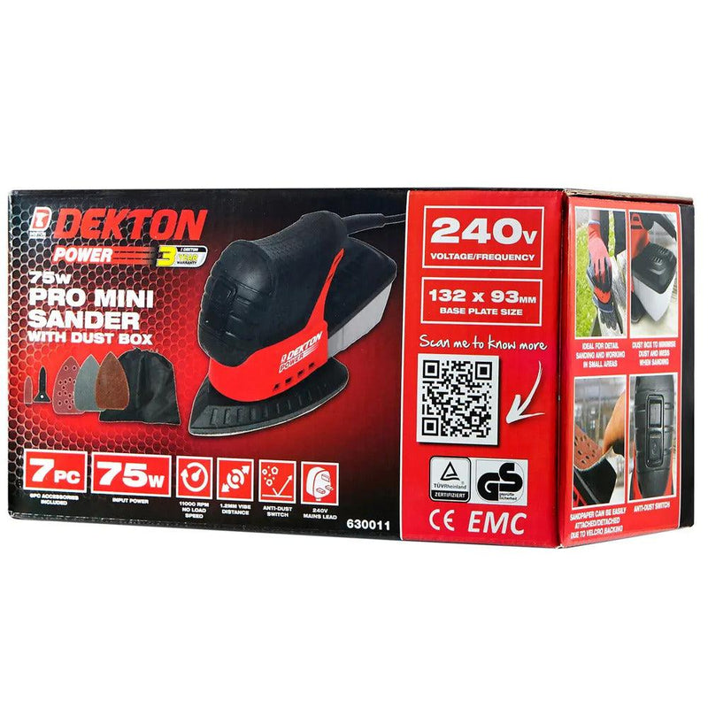Electric Detail Sander Palm Mouse 75W + 25 Sanding Sheets & Dust Collection Box - tooltime.co.uk