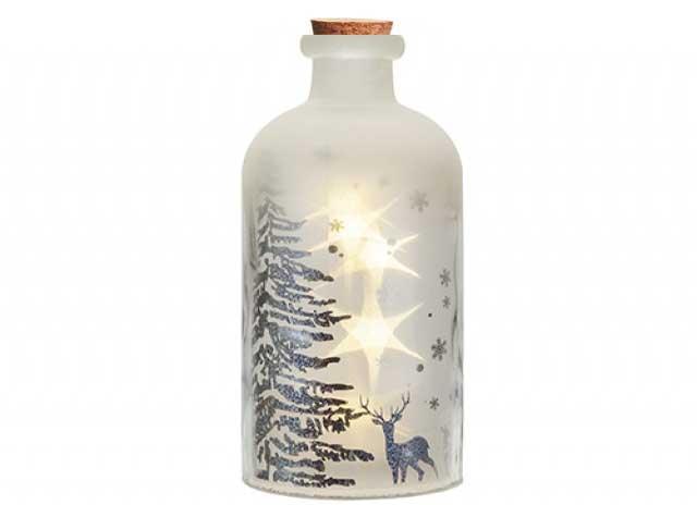 Frosted Christmas Star Deer Tree Glass Light Up Bottle With Cork - tooltime.co.uk