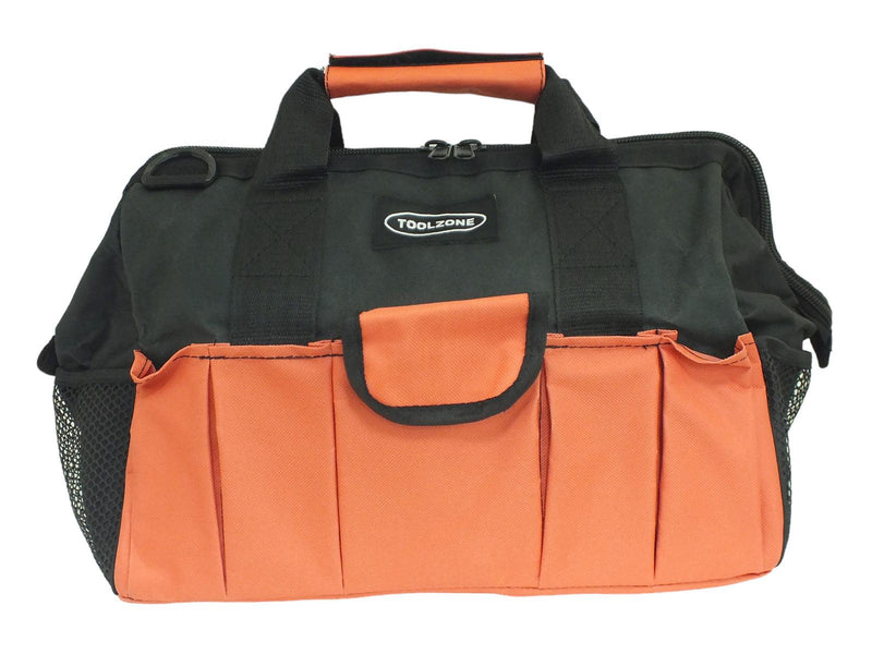 Heavy Duty 16" Nylon Zip Up 28 Pocket Tool Bag with Shoulder Strap - tooltime.co.uk