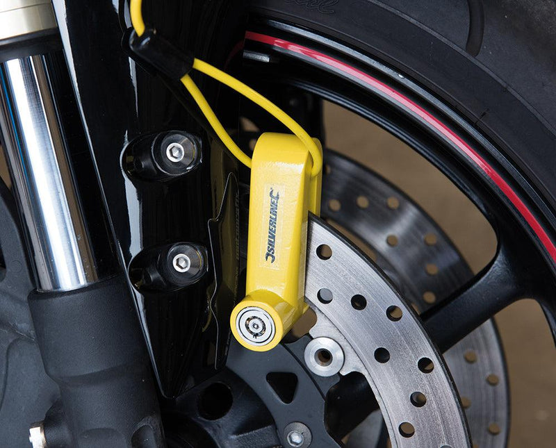 Motorbike Brake Disc Lock Motorcycle 10mm Steel Pin c/w 2 Keys + Reminder Cable - tooltime.co.uk