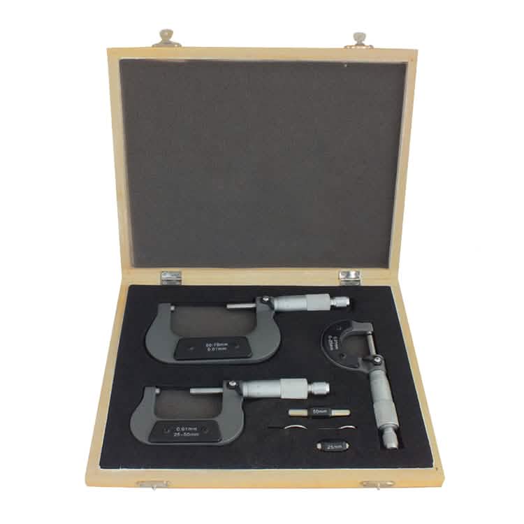 3PC 0-75mm METRIC EXTERNAL OUTSIDE MICROMETERS MEASURING CALIPERS WITH CASE - tooltime.co.uk