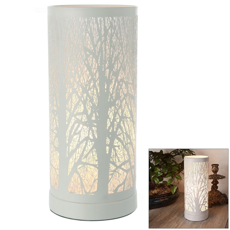 Oil Burner And Wax Tart Melter Aroma Fragrance Diffuser Touch Lamp With White Forest Tree Silhouette - tooltime.co.uk