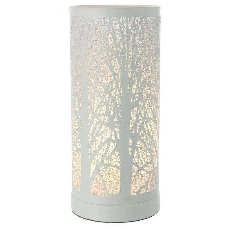 Oil Burner And Wax Tart Melter Aroma Fragrance Diffuser Touch Lamp With White Forest Tree Silhouette - tooltime.co.uk