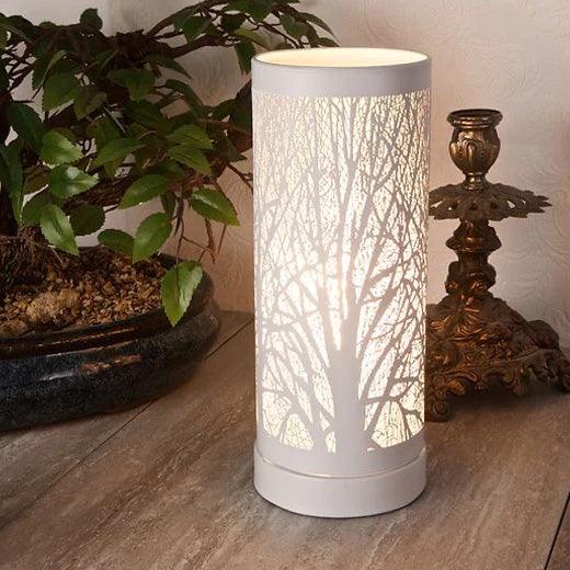 Oil Burner And Wax Tart Melter Aroma Fragrance Diffuser Touch Lamp With White Forest Tree Silhouette - tooltime.co.uk