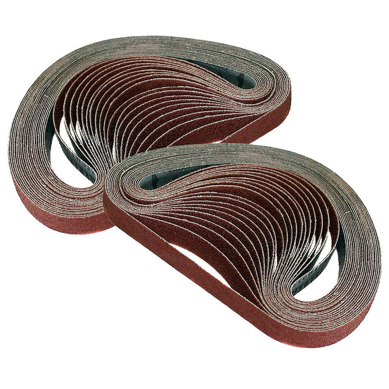 Pack of 40 Assorted Grit Aluminium Oxide Power File Sanding Belts 457mm x 13mm - tooltime.co.uk