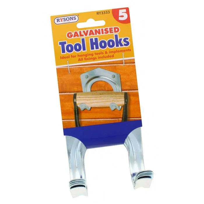 Pack of 5 Galvanised Steel Tool Storage Hooks - tooltime.co.uk