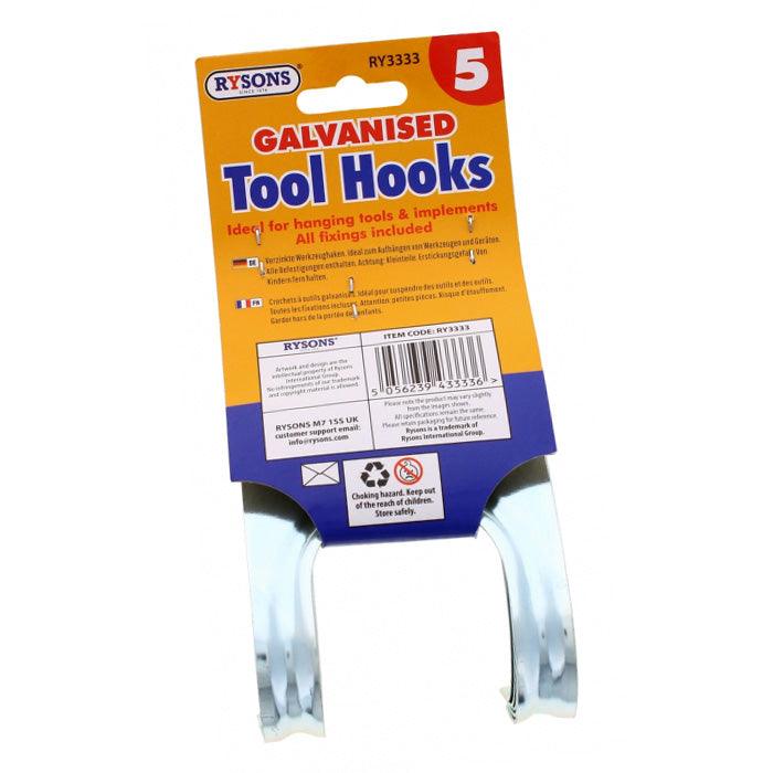 Pack of 5 Galvanised Steel Tool Storage Hooks - tooltime.co.uk
