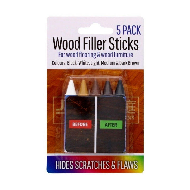 Pack of 5 Wood Filler Sticks | Removes Scratches in Wood, Furniture and Flooring - tooltime.co.uk