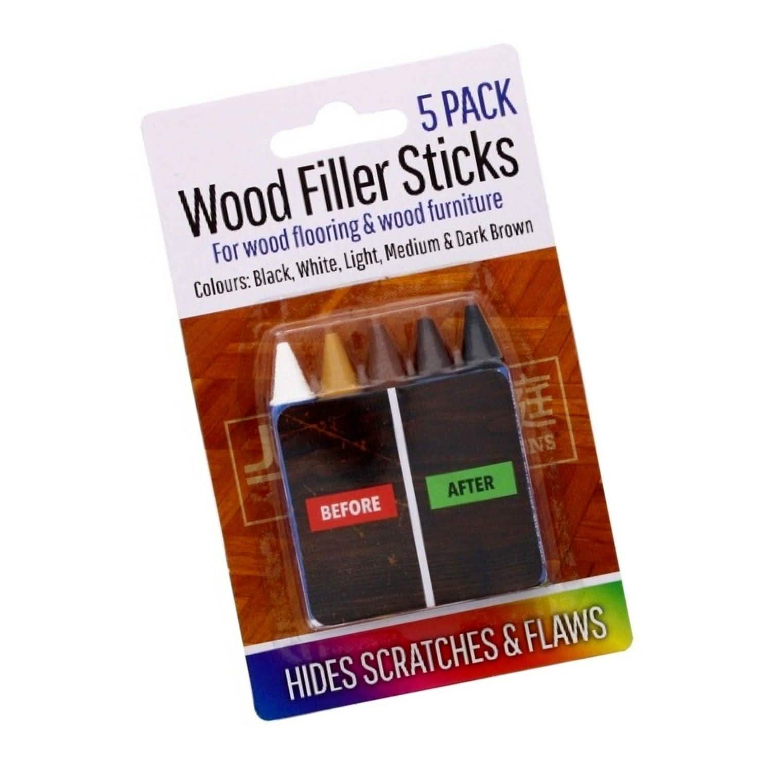 Pack of 5 Wood Filler Sticks | Removes Scratches in Wood, Furniture and Flooring - tooltime.co.uk