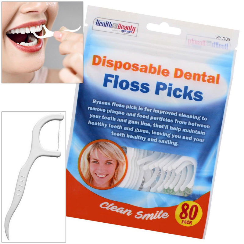 Pack of 80 Dental Floss Tooth Picks Plaque Removing Sticks - tooltime.co.uk