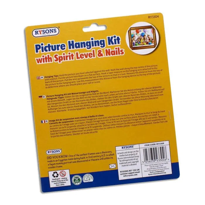 Picture Hanging Kit | Brass Hooks Nails Spirit Level Picture Wire - tooltime.co.uk