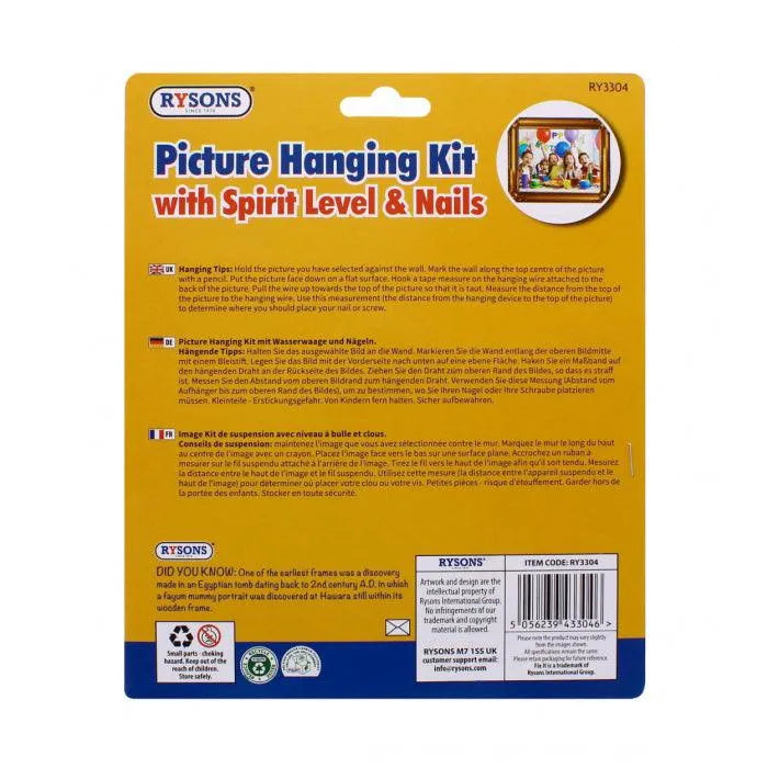 Picture Hanging Kit | Brass Hooks Nails Spirit Level Picture Wire - tooltime.co.uk