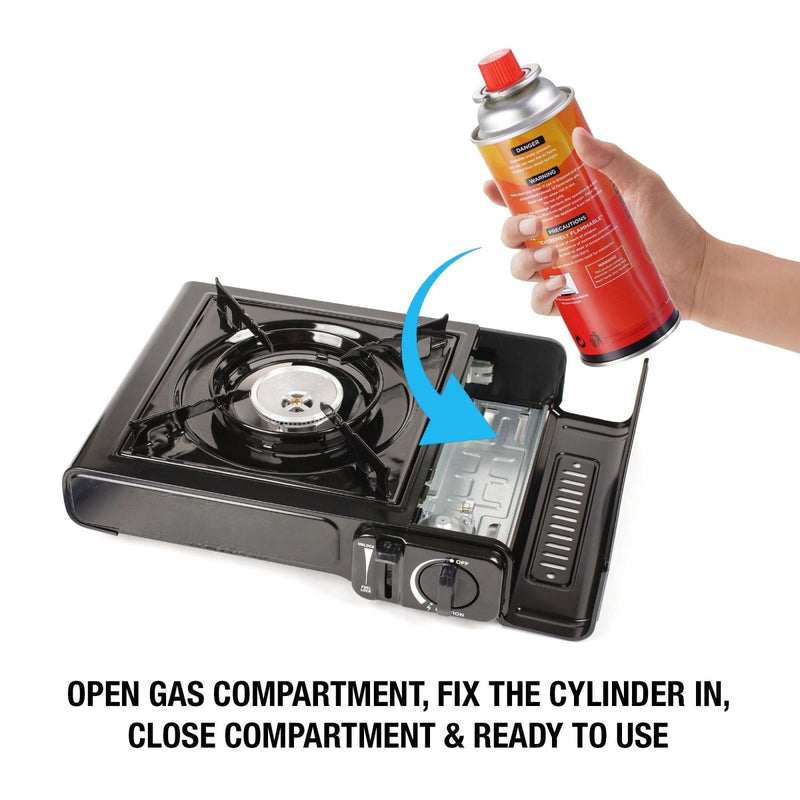 Portable Gas Camping Stove Cooker Butane + Free Carry Case Bbq Outdoor Uk - tooltime.co.uk